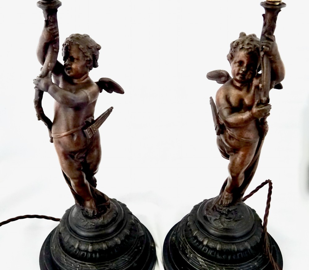 PAIR SPELTER CHERUB LAMPS View VIII