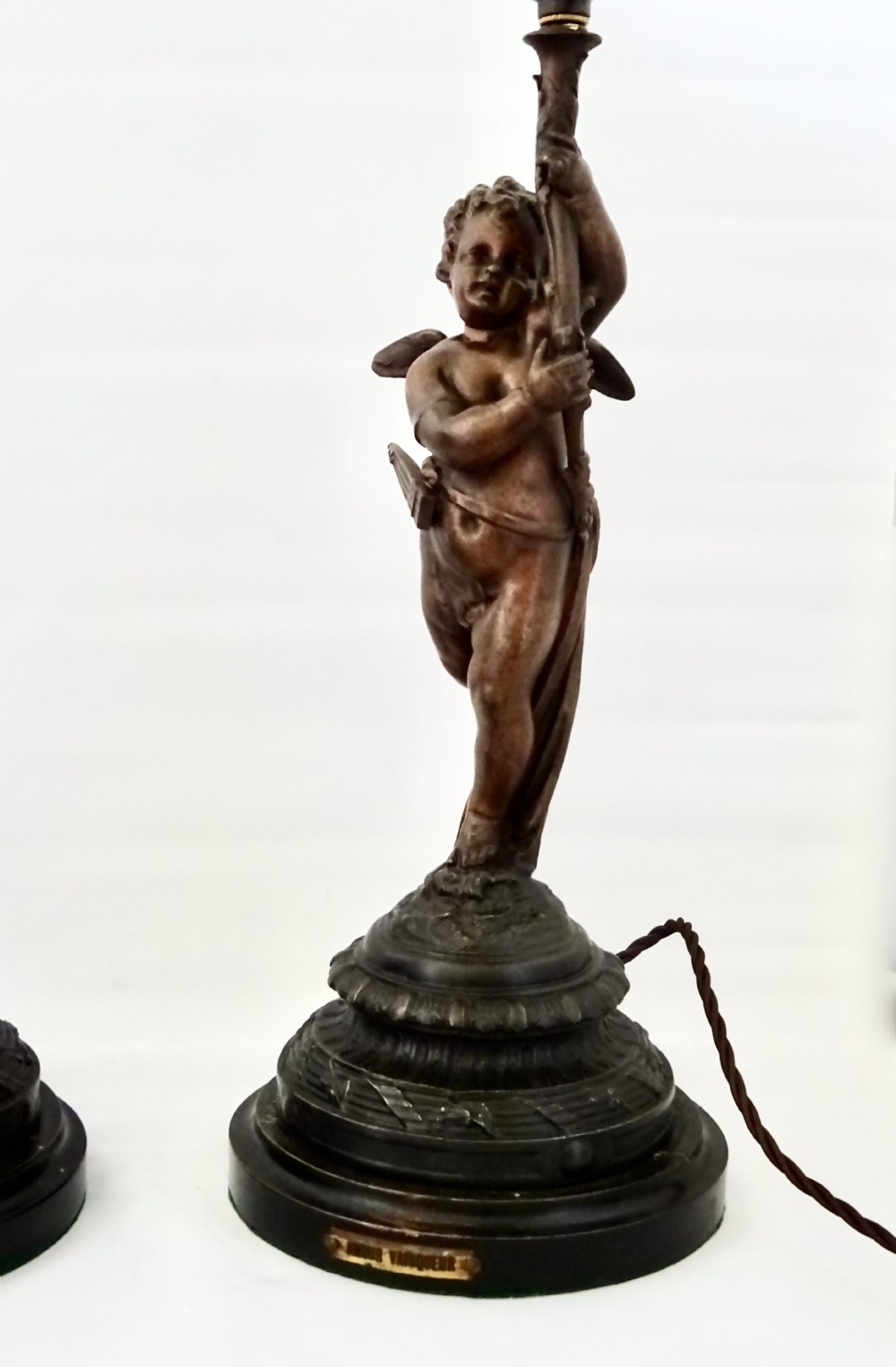PAIR SPELTER CHERUB LAMPS View III
