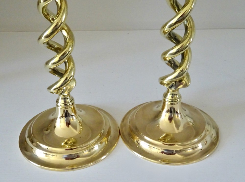 C1920  PAIR OF OPEN TWIST BRASS CANDLESTICKS View III