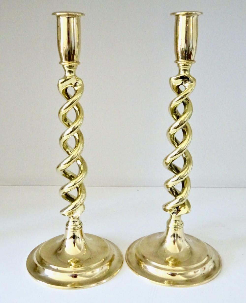 C1920  PAIR OF OPEN TWIST BRASS CANDLESTICKS View IV