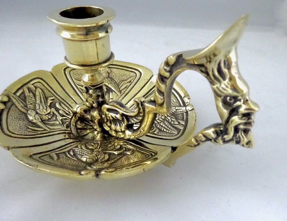BRASS CHAMBERSTICK DECORATED WITH BIRDS View III