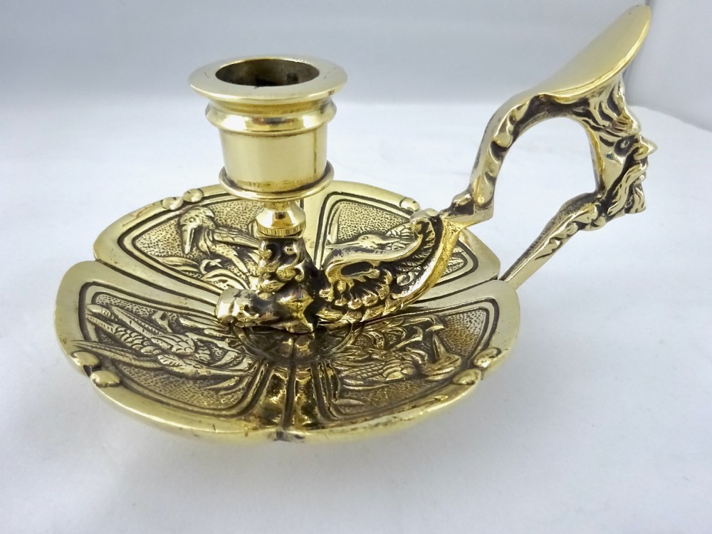 BRASS CHAMBERSTICK DECORATED WITH BIRDS View IV