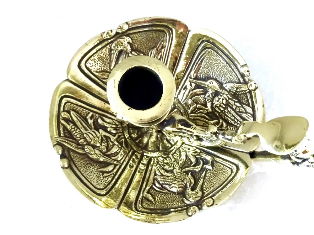 BRASS CHAMBERSTICK DECORATED WITH BIRDS View V