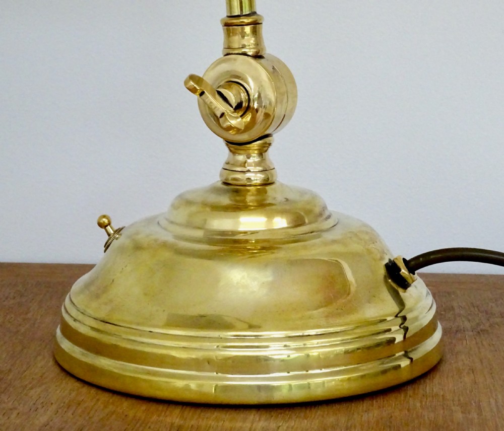 C1910-30 A BRASS DESK LAMP WITH ORIGINAL SHADE
 View V