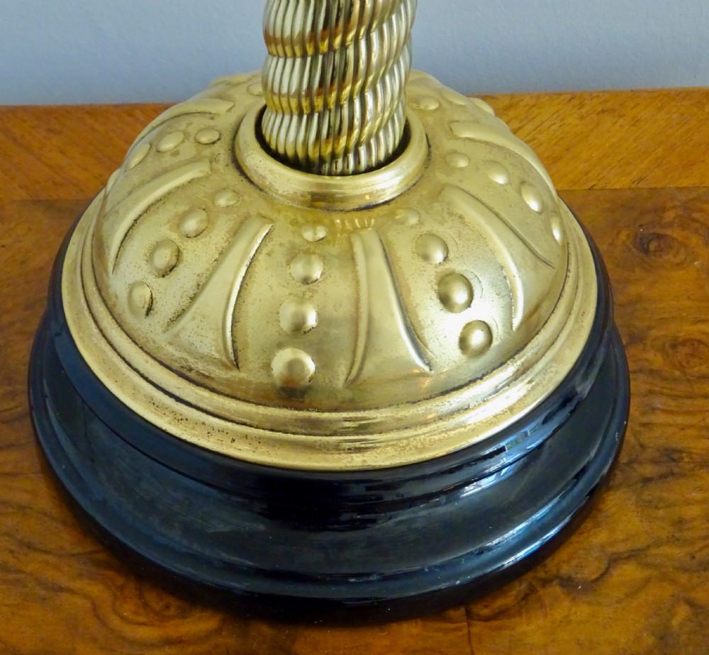 BRASS AND BLUE GLASS OIL LAMP WITH ORIGINAL SHADE View VII