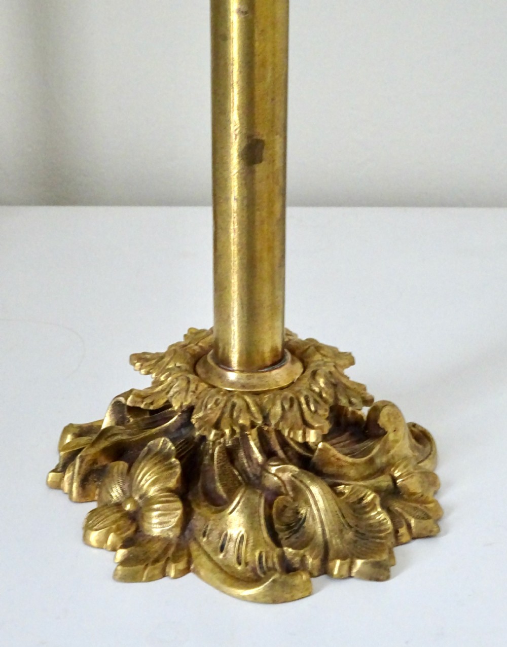 VICTORIAN PAIR CANDLE LAMPS WITH ORIGINAL SHADES View IV