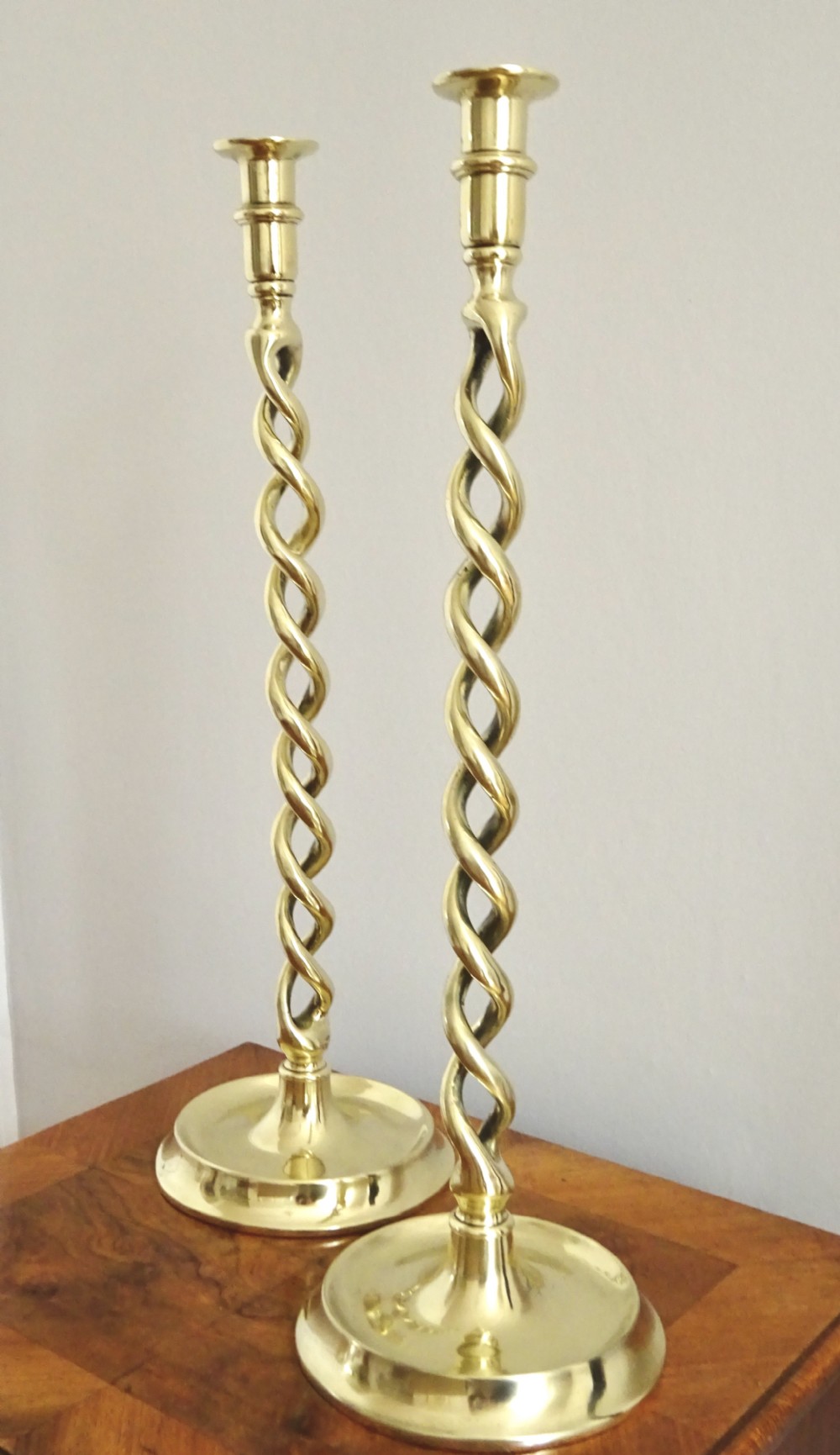 PAIR VERY TALL OPEN TWIST BRASS CANDLESTICKS