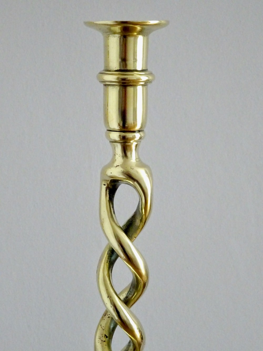 PAIR VERY TALL OPEN TWIST BRASS CANDLESTICKS View II