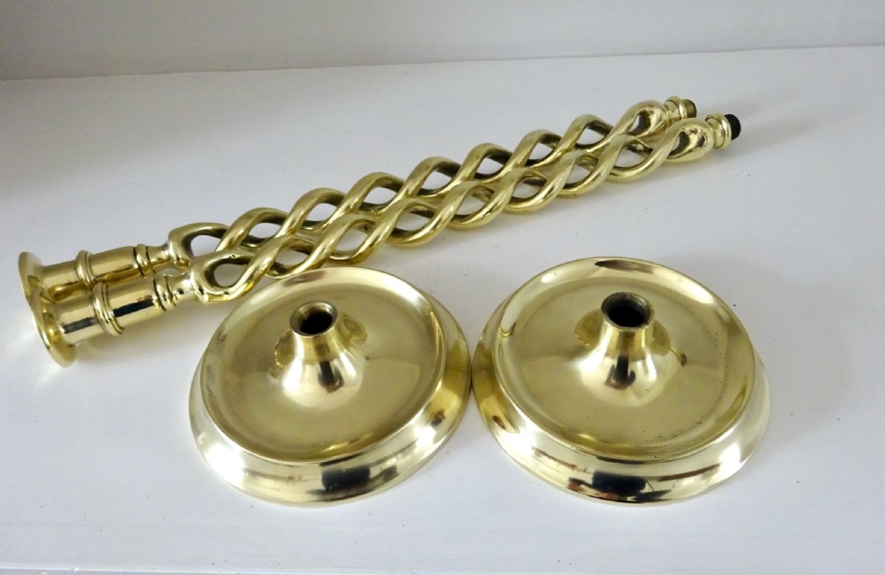 PAIR VERY TALL OPEN TWIST BRASS CANDLESTICKS View V