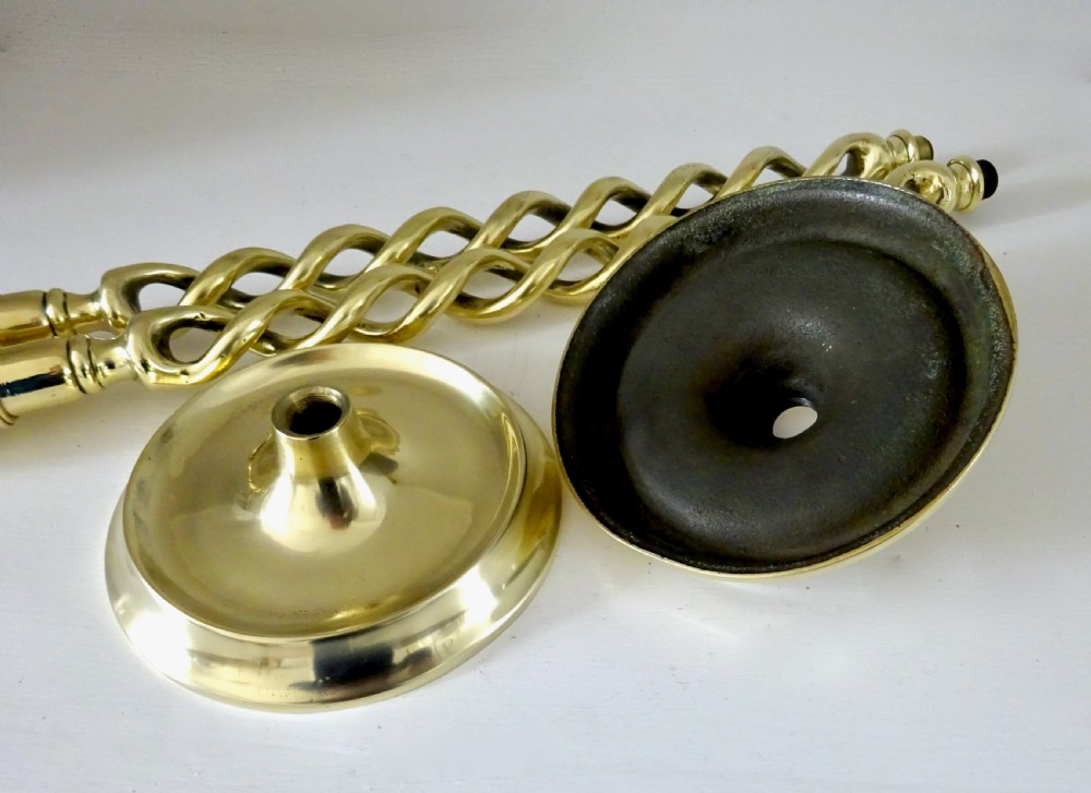 PAIR VERY TALL OPEN TWIST BRASS CANDLESTICKS View VI
