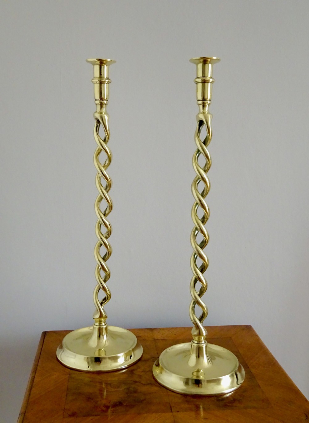 PAIR VERY TALL OPEN TWIST BRASS CANDLESTICKS View VII