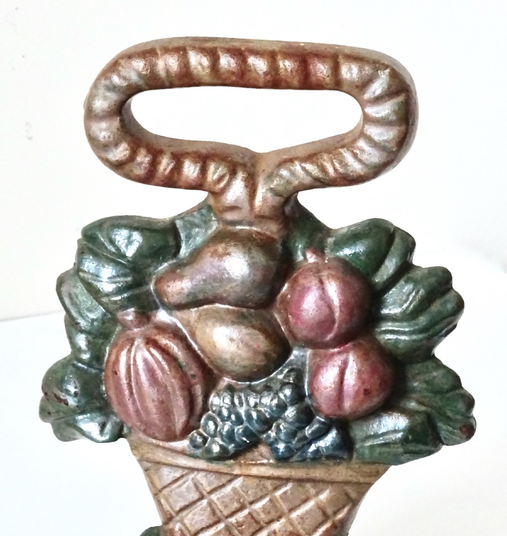 PAINTED IRON DOOR STOP BASKET OF FRUIT View II