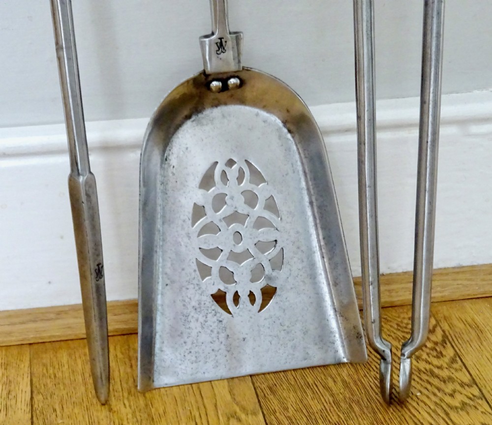 C1900-1930 SET OF POLISHED STEEL FIRE IRONS View III