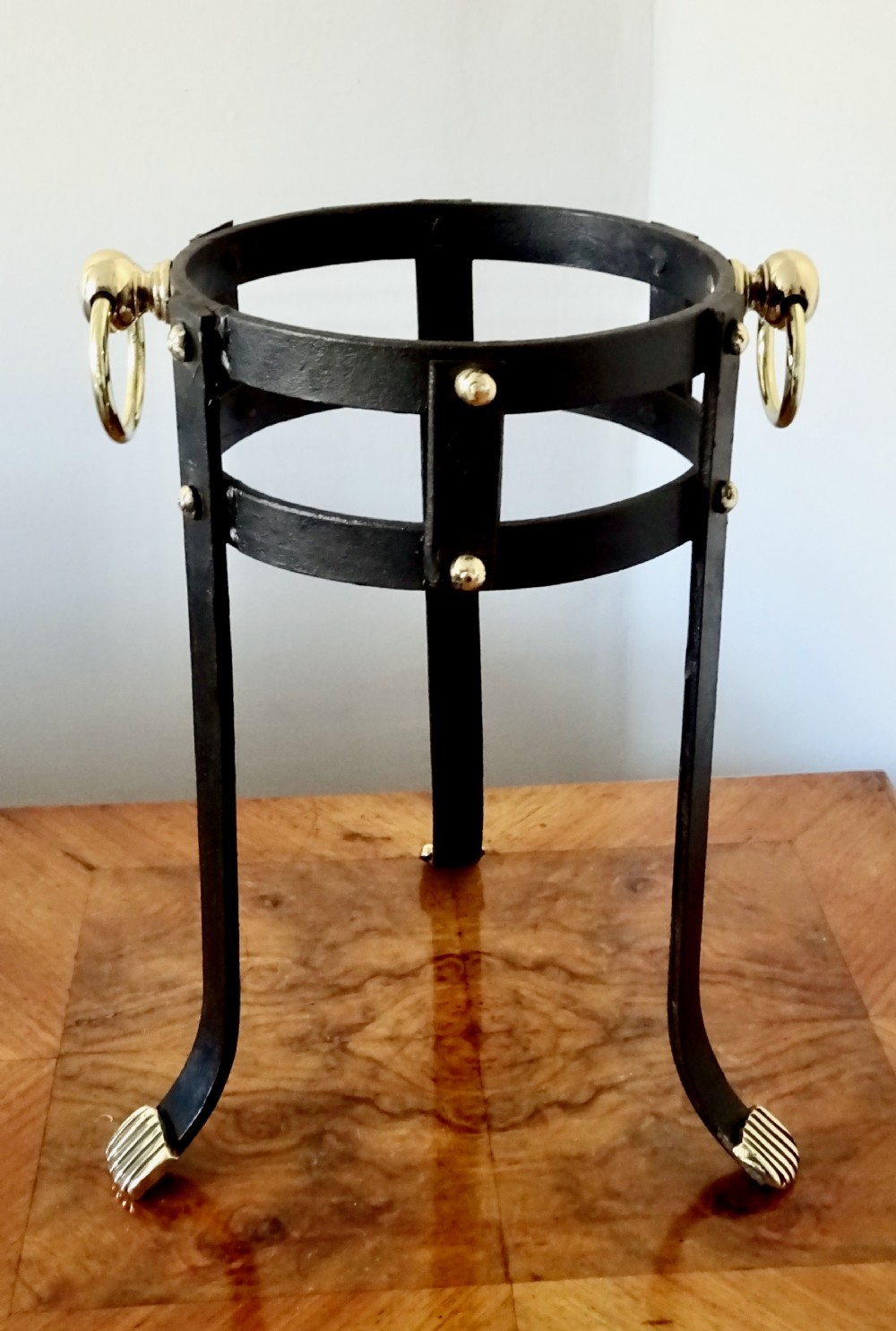 PAIR LARGE BRASS VASES IN IRON STANDS View IV