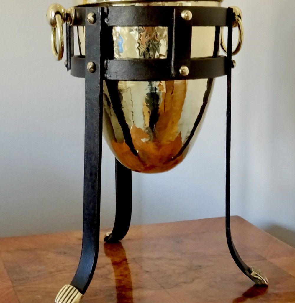 PAIR LARGE BRASS VASES IN IRON STANDS View VII