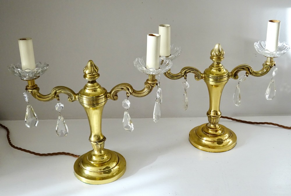 PAIR DOUBLE ARM BRASS  TABLE LAMPS View VII