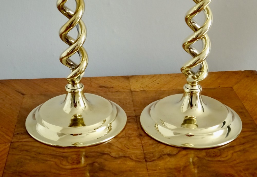 PAIR BRASS SPIRAL  CANDLESTICKS View III