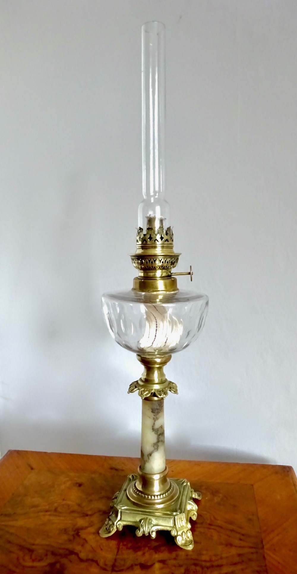 FRENCH OIL LAMP WITH ORIGINAL CHIMNEY