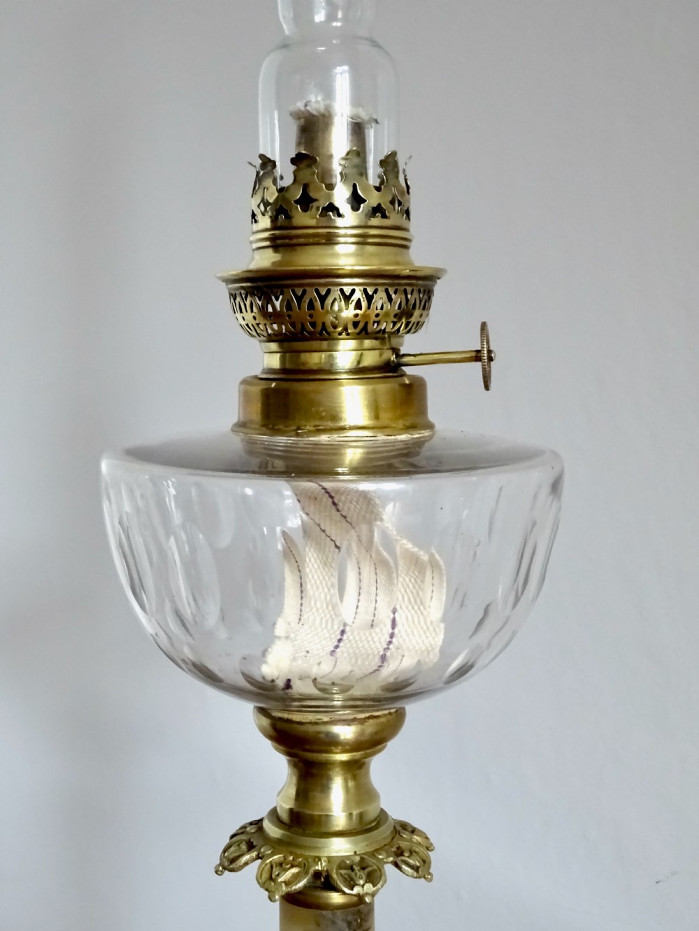 FRENCH OIL LAMP WITH ORIGINAL CHIMNEY View II
