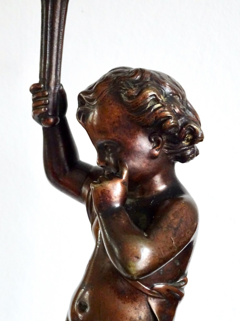 DATED 1864  PAIR BRONZE CHERUB CANDLESTICKS View XV