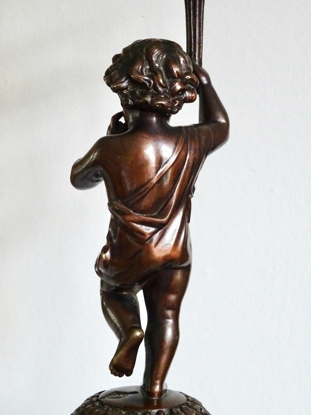 DATED 1864  PAIR BRONZE CHERUB CANDLESTICKS View IX