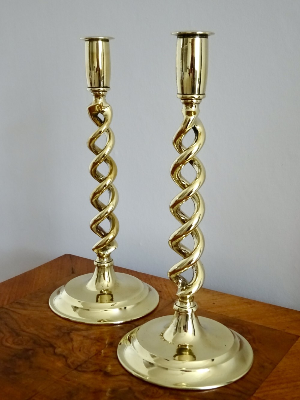 PAIR BRASS SPIRAL  CANDLESTICKS