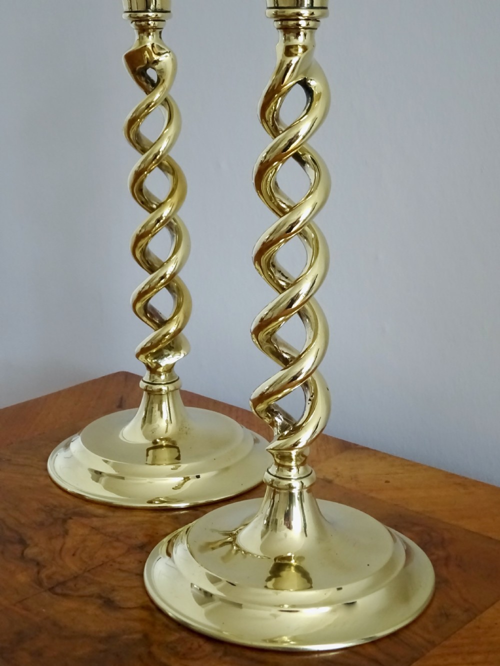 PAIR BRASS SPIRAL  CANDLESTICKS View II