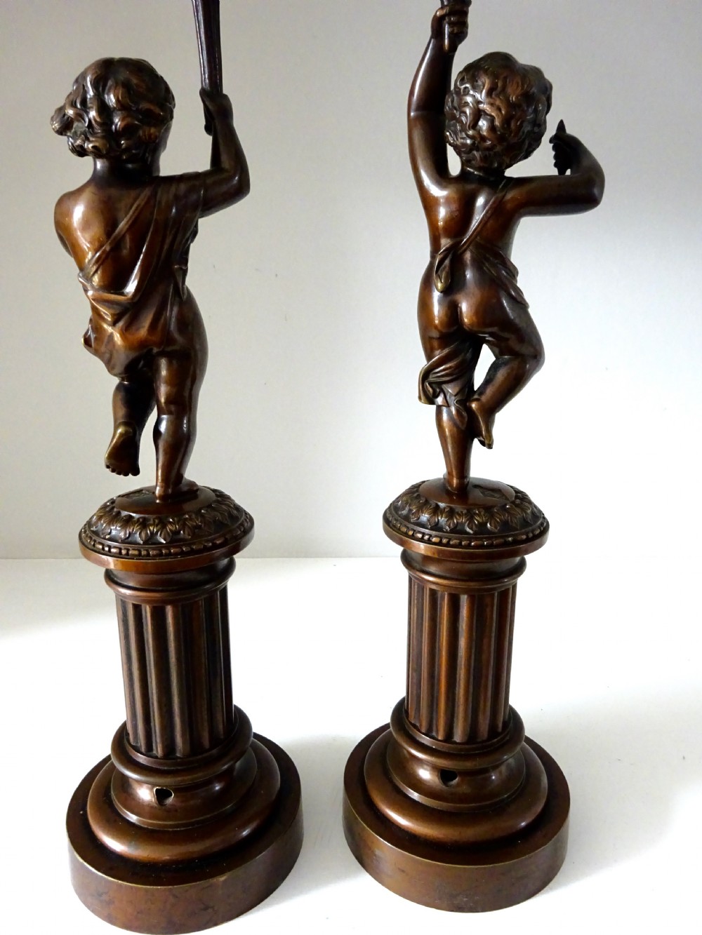 DATED 1864  PAIR BRONZE CHERUB CANDLESTICKS View II