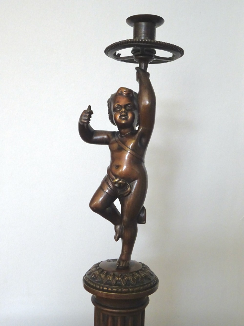 DATED 1864  PAIR BRONZE CHERUB CANDLESTICKS View VIII