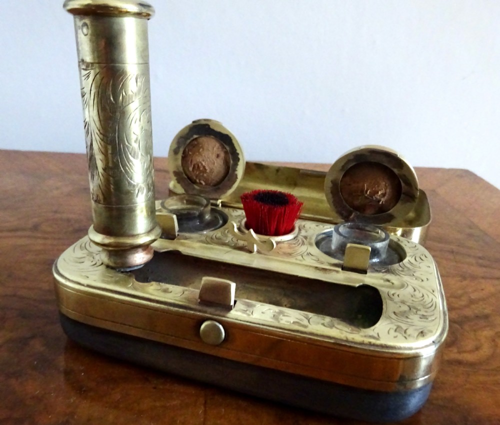 VICTORIAN DOUBLE TRAVELLING INK SET WITH PEN HOLDER AND CANDLE View III