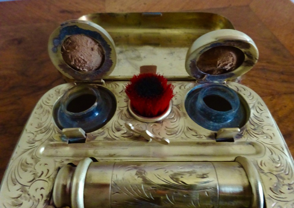 VICTORIAN DOUBLE TRAVELLING INK SET WITH PEN HOLDER AND CANDLE View V