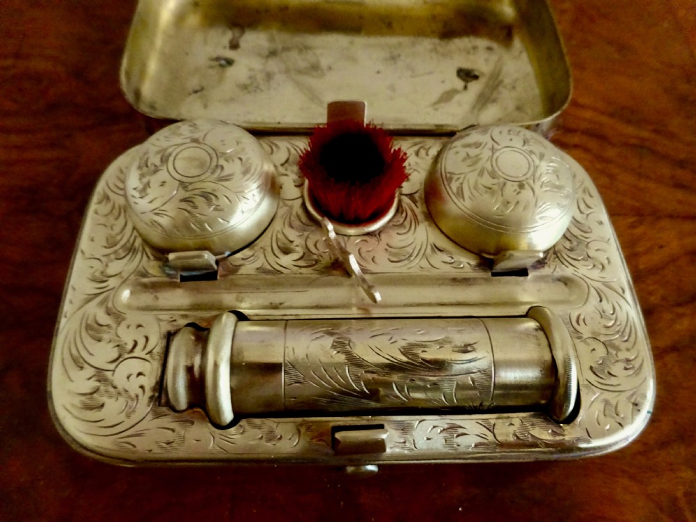 VICTORIAN DOUBLE TRAVELLING INK SET WITH PEN HOLDER AND CANDLE View VI