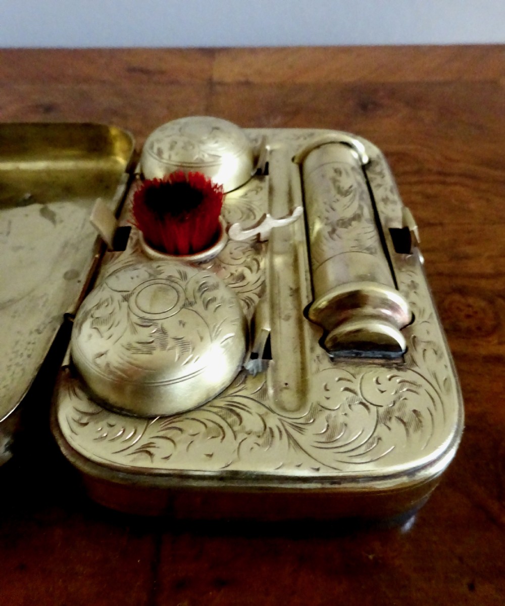 VICTORIAN DOUBLE TRAVELLING INK SET WITH PEN HOLDER AND CANDLE View VII