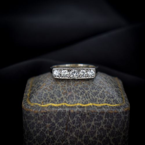 fig 1. Vintage Diamond Five Stone 14ct 14K White Gold Ring | Vintage Band