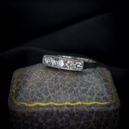 fig 4. Vintage Diamond Five Stone 14ct 14K White Gold Ring | Vintage Band