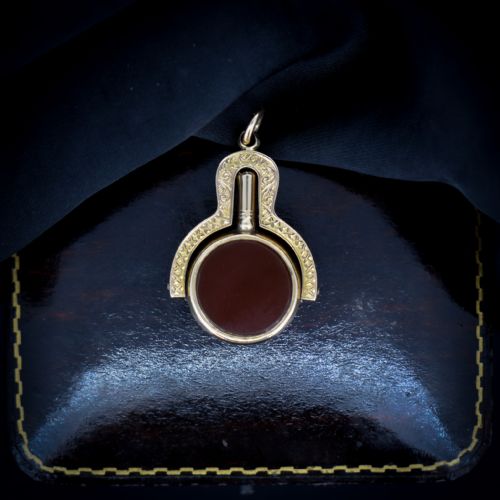 Antique Carnelian and Bloodstone Agate 9ct 9k Gold Spinning Fob Watch Key Pendant | Victorian