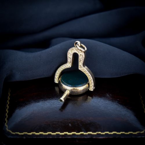 fig 4. Antique Carnelian and Bloodstone Agate 9ct 9K Gold Spinning Fob Watch Key Pendant | Victorian