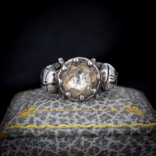 Antique Georgian Foiled Rose Cut Paste Sterling Silver Statement Ring - Initialled 'Fk'