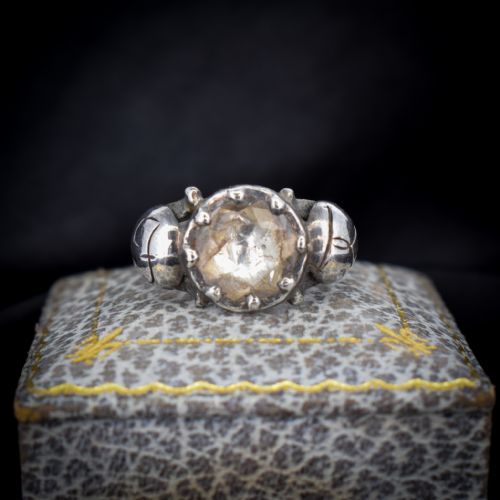 fig 1. Antique Georgian Foiled Rose Cut Paste Sterling Silver Statement Ring - Initialled 'FK'
