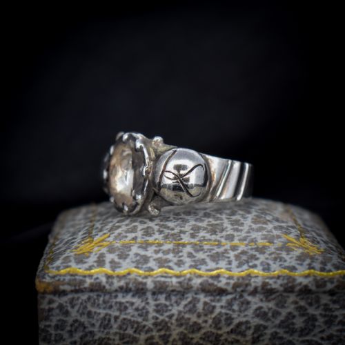 fig 2. Antique Georgian Foiled Rose Cut Paste Sterling Silver Statement Ring - Initialled 'FK'