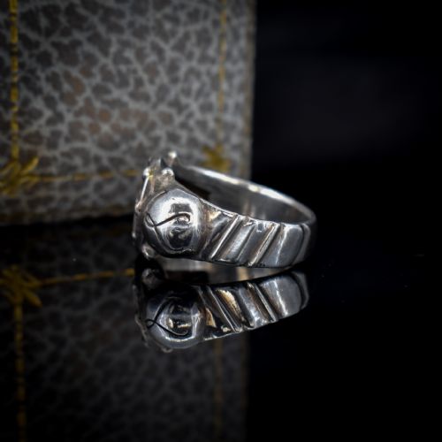 fig 3. Antique Georgian Foiled Rose Cut Paste Sterling Silver Statement Ring - Initialled 'FK'