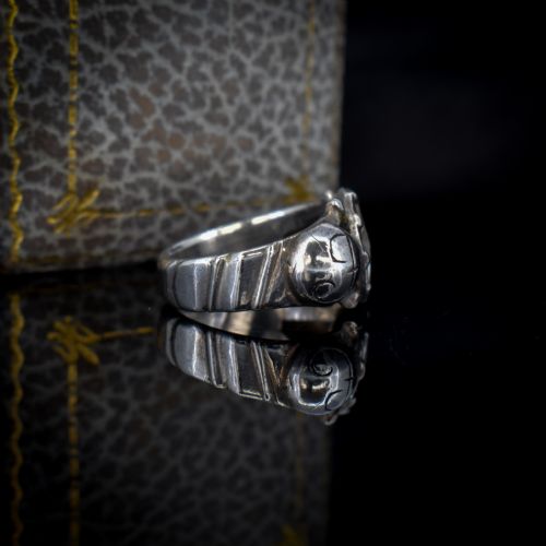 fig 5. Antique Georgian Foiled Rose Cut Paste Sterling Silver Statement Ring - Initialled 'FK'