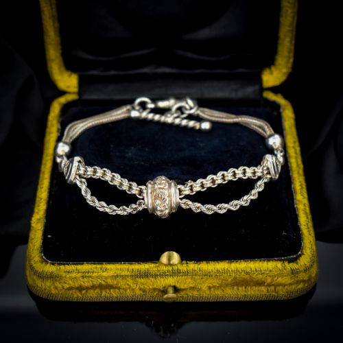 fig 1. Antique Sterling Silver Albertina Albert Watch Chain Bracelet with T-Bar | Victorian