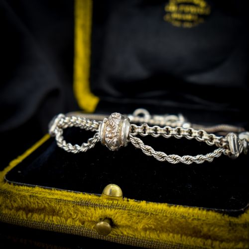 fig 2. Antique Sterling Silver Albertina Albert Watch Chain Bracelet with T-Bar | Victorian