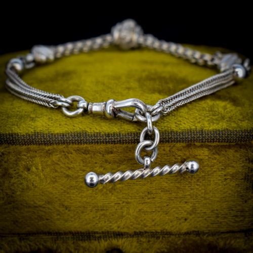 fig 3. Antique Sterling Silver Albertina Albert Watch Chain Bracelet with T-Bar | Victorian