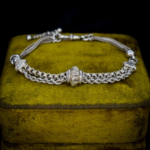 fig 5. Antique Sterling Silver Albertina Albert Watch Chain Bracelet with T-Bar | Victorian