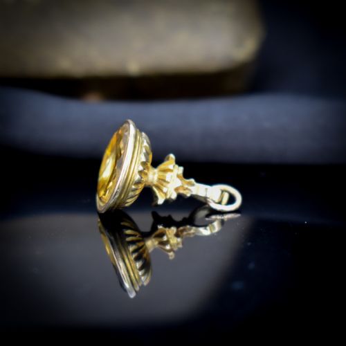 fig 4. Antique Foiled Citrine Gold Miniature Small Fob Seal Charm