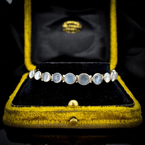 Antique Cabochon Moonstone Hinged Sterling Silver Bracelet | Circa. 1900 | 7"