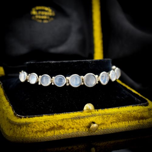 fig 1. Antique Cabochon Moonstone Hinged Sterling Silver Bracelet | Circa. 1900 | 7
