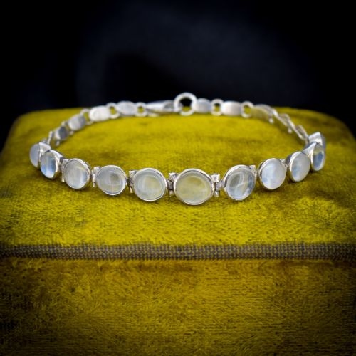fig 3. Antique Cabochon Moonstone Hinged Sterling Silver Bracelet | Circa. 1900 | 7
